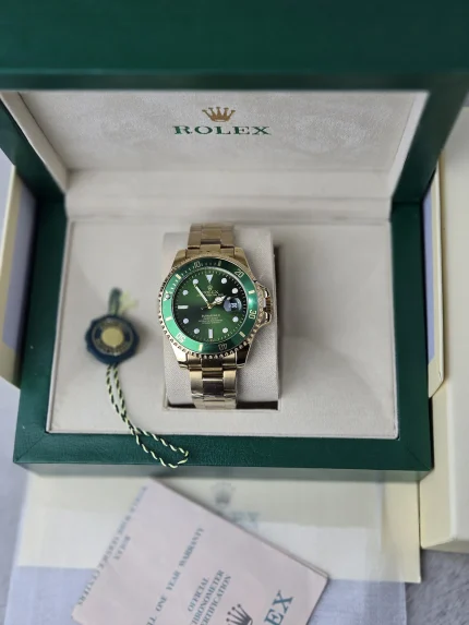 Rolex Submariner Inspired Luxury Watch Golden and Green