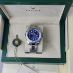 Rolex Submariner Inspired Luxury Watch Silver and Blue