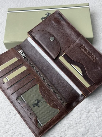 Ferrari Inspired Genuine Leather Brown Long Wallet