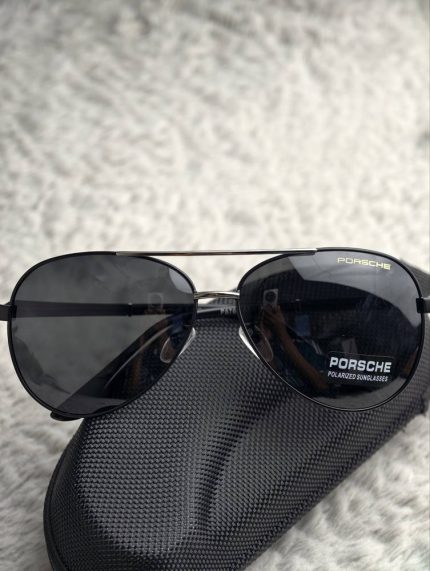 Porsche-Inspired Black Polarized Aviator Sunglasses