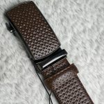 Premium Textured Brown Leather Belt – Black Buckle Edition