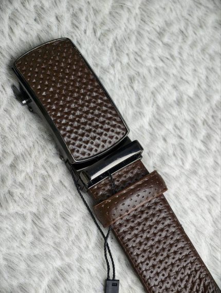 Premium Textured Brown Leather Belt – Black Buckle Edition
