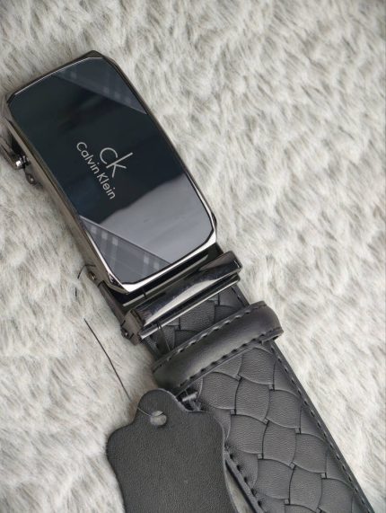 Calvin Klein Inspired Premium Black Leather Belt – Woven Edition
