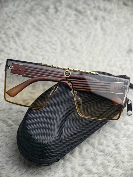 Louis Vuitton Inspired Shield Sunglasses – Premium Brown Gradient Lens with Gold Frame