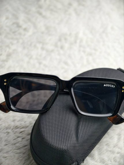 MOSCOT Inspired Square Sunglasses – Glossy Black Frame with Gold Stud Details