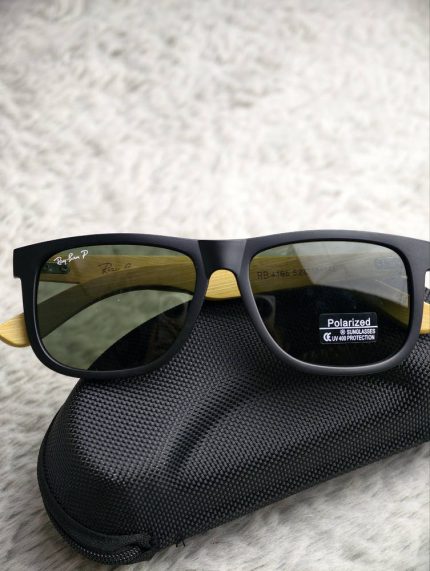 Ray-Ban-Inspired Black Square Sunglasses with Wooden-Style Temples