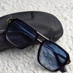 Premium Black Square Sunglasses with Blue Reflective Lenses