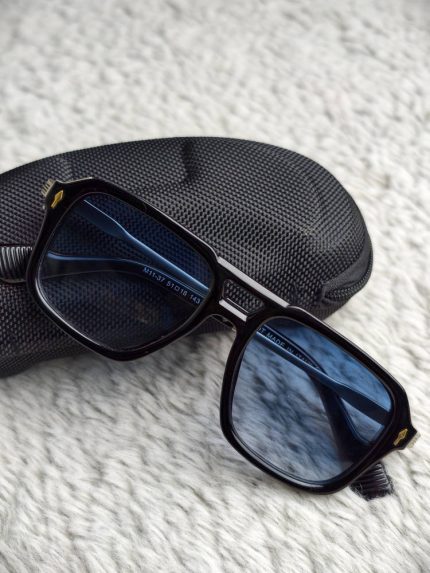 Premium Black Square Sunglasses with Blue Reflective Lenses