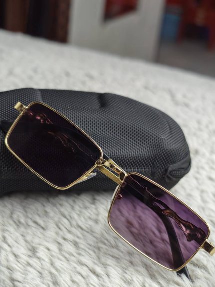 Premium Gold Frame Purple Lens Square Sunglasses
