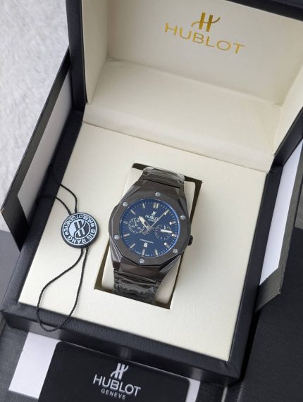 Hublot Inspired Chronograph Blue Dial Watch – Gunmetal Edition (Copy)