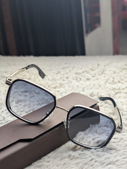 DITA Retro Hexagonal Silver & Black Sunglasses