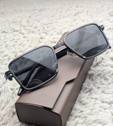 BALMAIN Black & Silver Square Sunglasses