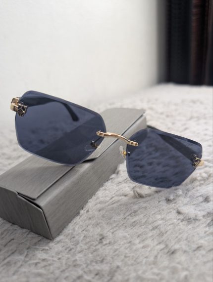 CARTIER Rimless Blue-Grey Geometric Sunglasses