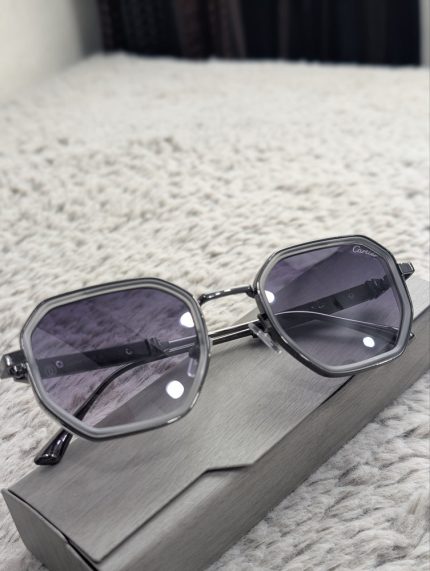 CARTIER Gunmetal & Grey Geometric Sunglasses