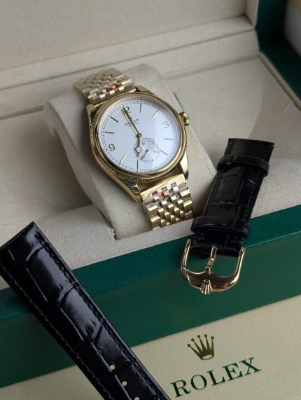 ROLEX Gold-Tone Dress Watch with White Dial and Interchangeable Straps (Including Presentation Box)