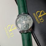 Jacob & Co. "Astronomia Tourbillon" Silver-Tone World Map Watch with Green Strap (Decorative Functions)