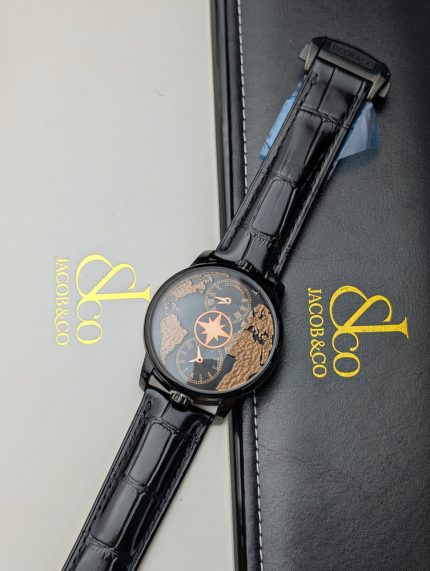 Jacob & Co. World Map Dual Time Luxury Watch – Black & Rose Gold