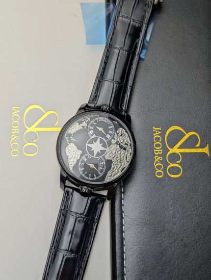 Jacob & Co. World Map Dual-Time Watch – Black & Silver Edition