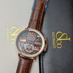 Jacob & Co. "The Godfather" Rose Gold-Tone Watch with Brown Strap (Decorative Functions)