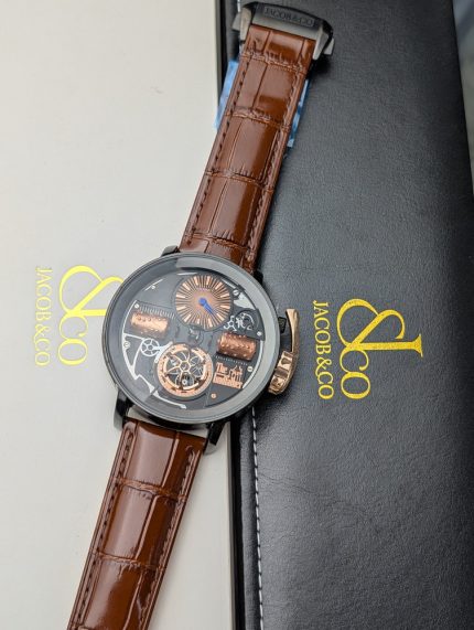 Jacob & Co. "The Godfather" Black DLC Case with Brown Strap (Decorative Functions)
