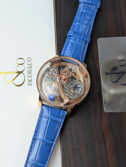 Jacob & Co. "The Godfather" Rose Gold-Tone Watch with Blue Strap