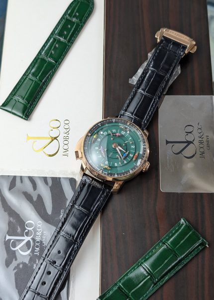 Product Name: Jacob & Co. "Astronomia Tourbillon" Rose Gold-Tone World Map Watch with Interchangeable Straps