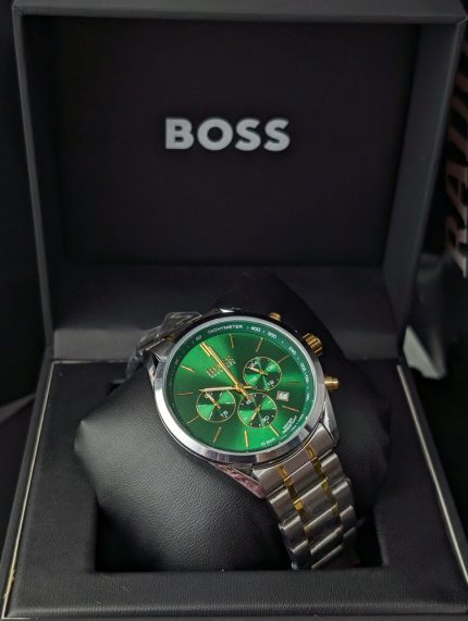 BOSS Two-Tone Chronograph Watch with Sunray Green Dial (Including Like Original Box Packaging)
