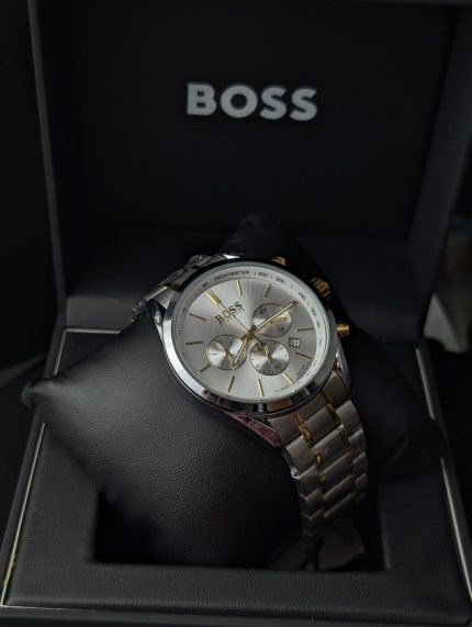 BOSS Two-Tone Chronograph Watch with Silver Sunray Dial (Including Like Original Box Packaging)
