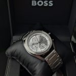 BOSS Silver-Tone Chronograph Watch with Silver Dial (Including Like Original Box Packaging)