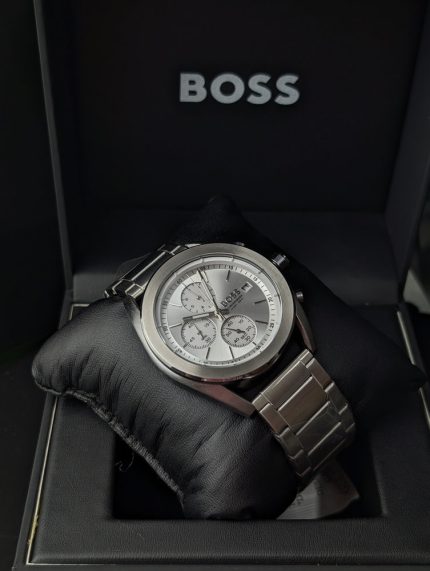 BOSS Silver-Tone Chronograph Watch with Silver Dial (Including Like Original Box Packaging)