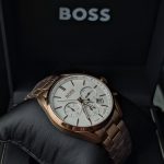BOSS Rose Gold-Tone Chronograph Watch with White Dial (Including Like Original Box Packaging)