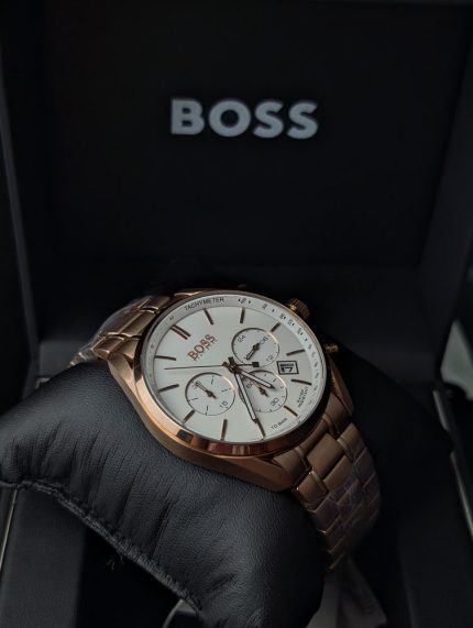 BOSS Rose Gold-Tone Chronograph Watch with White Dial (Including Like Original Box Packaging)