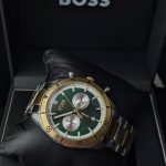 BOSS Two-Tone Chronograph Watch with Green Dial (Including Like Original Box Packaging)