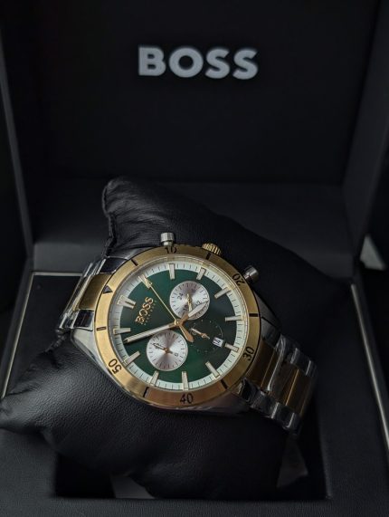 BOSS Two-Tone Chronograph Watch with Green Dial (Including Like Original Box Packaging)