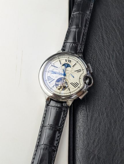 Cartier Silver-Tone Open-Heart Moonphase Watch with Textured White Dial (Including Like Original Box Packaging)