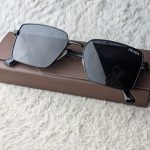 PRADA Black Metal Geometric Rectangular Sunglasses with Dark Lenses