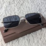 PRADA Light Gold-Tone Geometric Rectangular Sunglasses with Dark Lenses