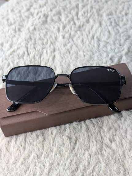 FENDI Black Metal Geometric Sunglasses with Dark Lenses