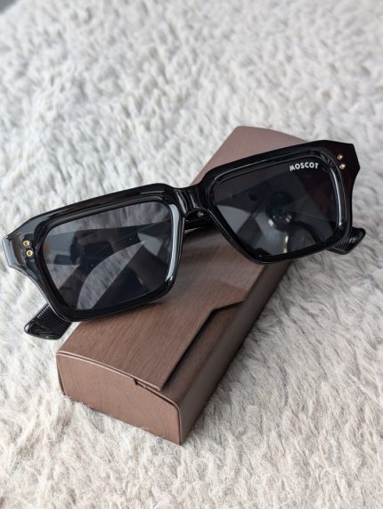 MOSCOT Inspired Square Sunglasses – Glossy Black Frame with Gold Stud Details (Copy)