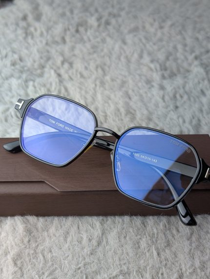TOM FORD Glossy Black Geometric Eyeglasses with Blue-Light Lenses