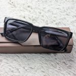 Emporio Armani Glossy Black Rectangular Sunglasses with Etched Lens Detail