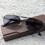 CAZAL Dark Gunmetal Angular Aviator Sunglasses with Gradient Lenses