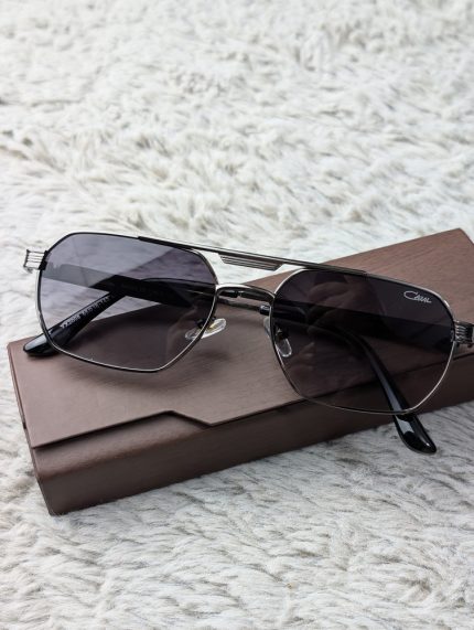 CAZAL Dark Gunmetal Angular Aviator Sunglasses with Gradient Lenses