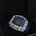 RICHARD MILLE Style White Tonneau Watch with Blue Strap (Including Presentation Box)