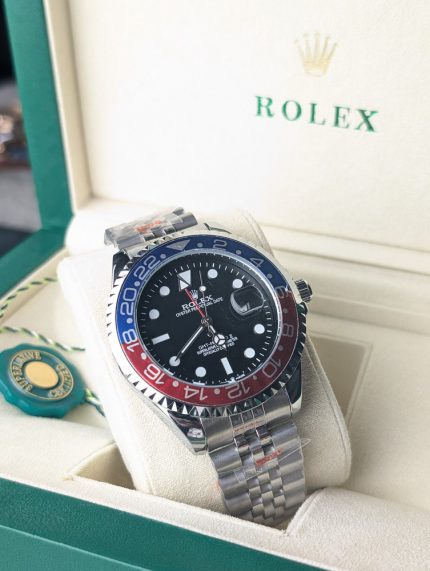 ROLEX Stainless Steel GMT-Master II Style Watch with Red and Blue Bezel (Including Presentation Box & Hang Tag)