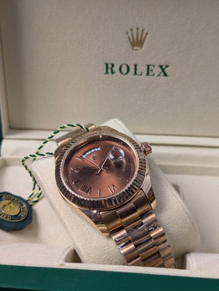 ROLEX Rose Gold-Tone Day-Date Style Watch with Roman Numeral Dial (Including Presentation Box & Hang Tag)