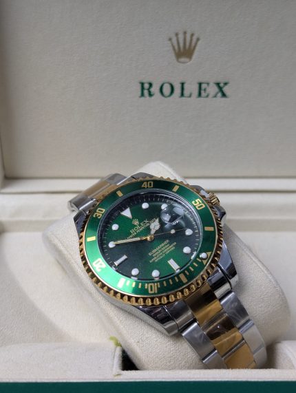 ROLEX Two-Tone Submariner-Style Watch with Green Dial and Bezel (Including Presentation Box)