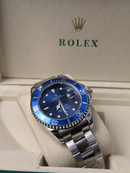 ROLEX Stainless Steel Submariner-Style Watch with Blue Dial and Bezel (Including Presentation Box)