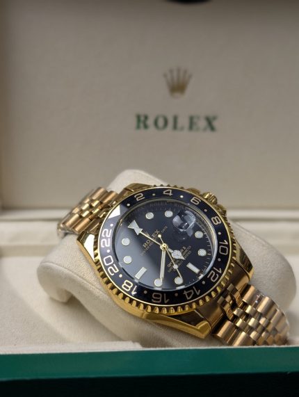 ROLEX Gold-Tone GMT-Master II Style Watch with Black Dial and Jubilee Bracelet (Including Presentation Box)