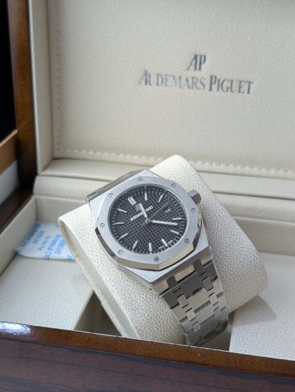 AUDEMARS PIGUET Stainless Steel Royal Oak Style Watch with Textured Black Dial (Including Presentation Box)